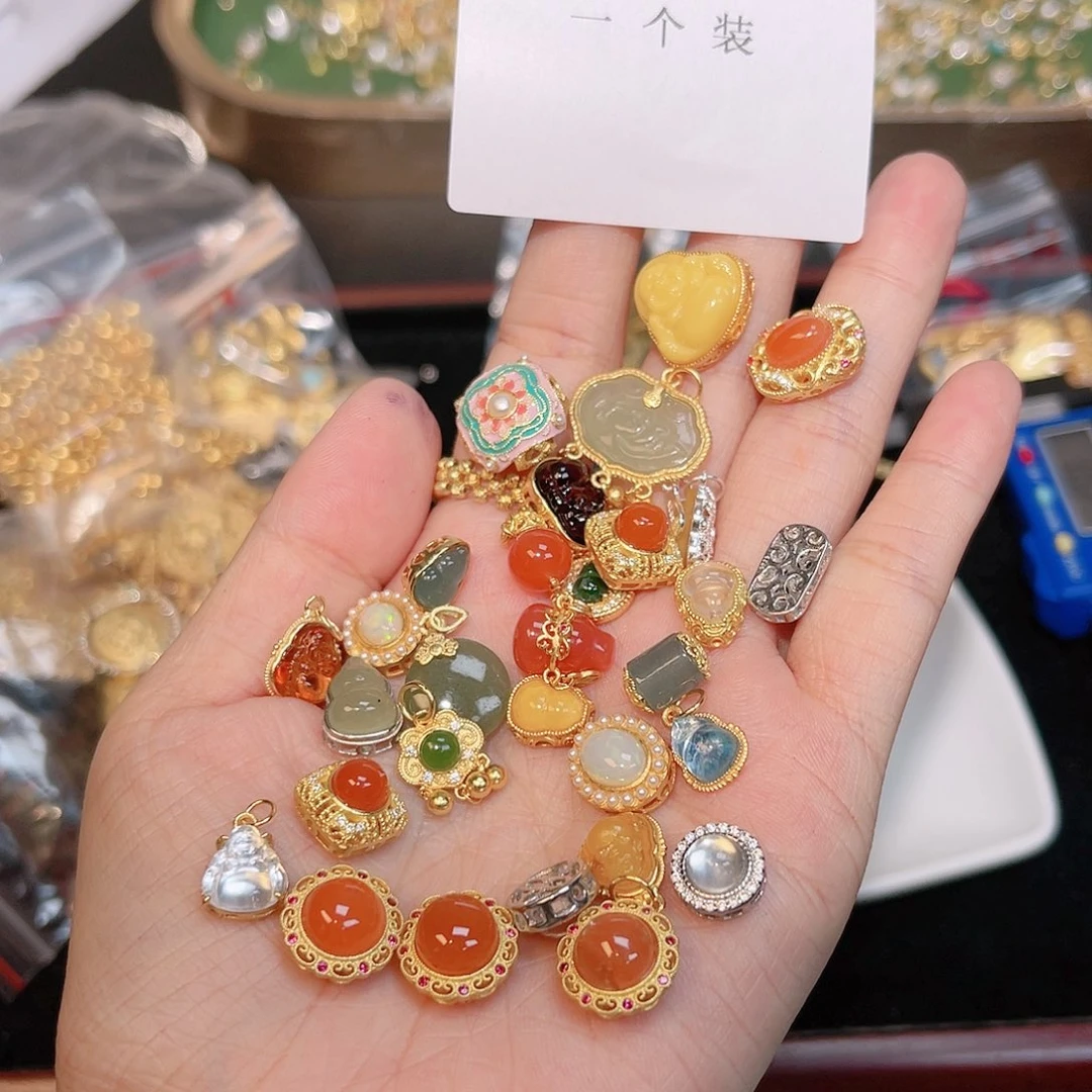紫晶珠宝半成品银S925镀金镶嵌19