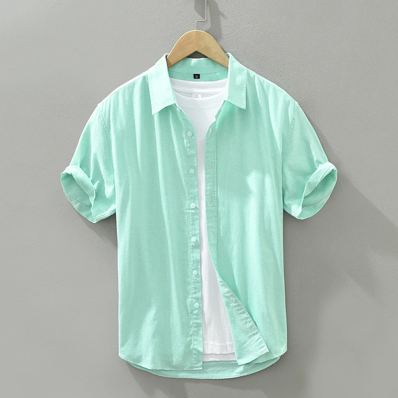 Cebrodz夏季新款短袖衬衫男士日系纯棉高级感休闲宽松半截袖衬衣