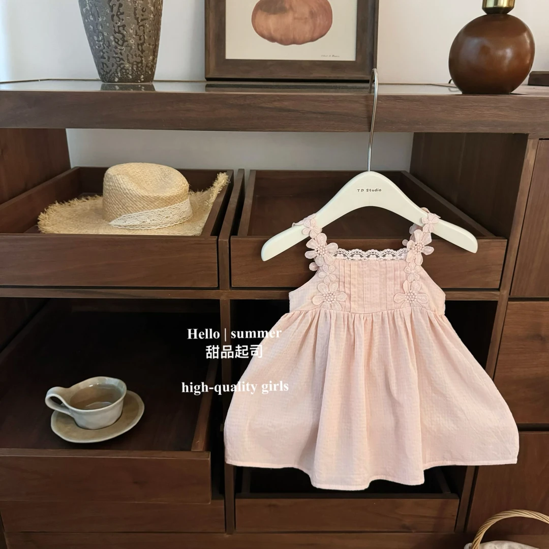 【甜品起司】粉色花朵！女宝宝度假风温柔甜美仙女高级感沙滩背心裙