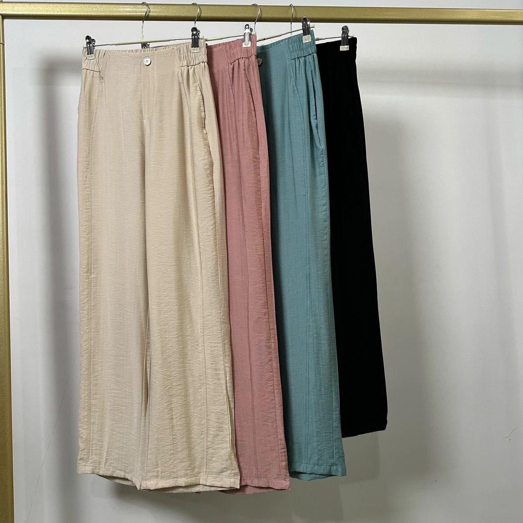 A9401 女士2025新款显瘦素色简约风麻料阔腿裤