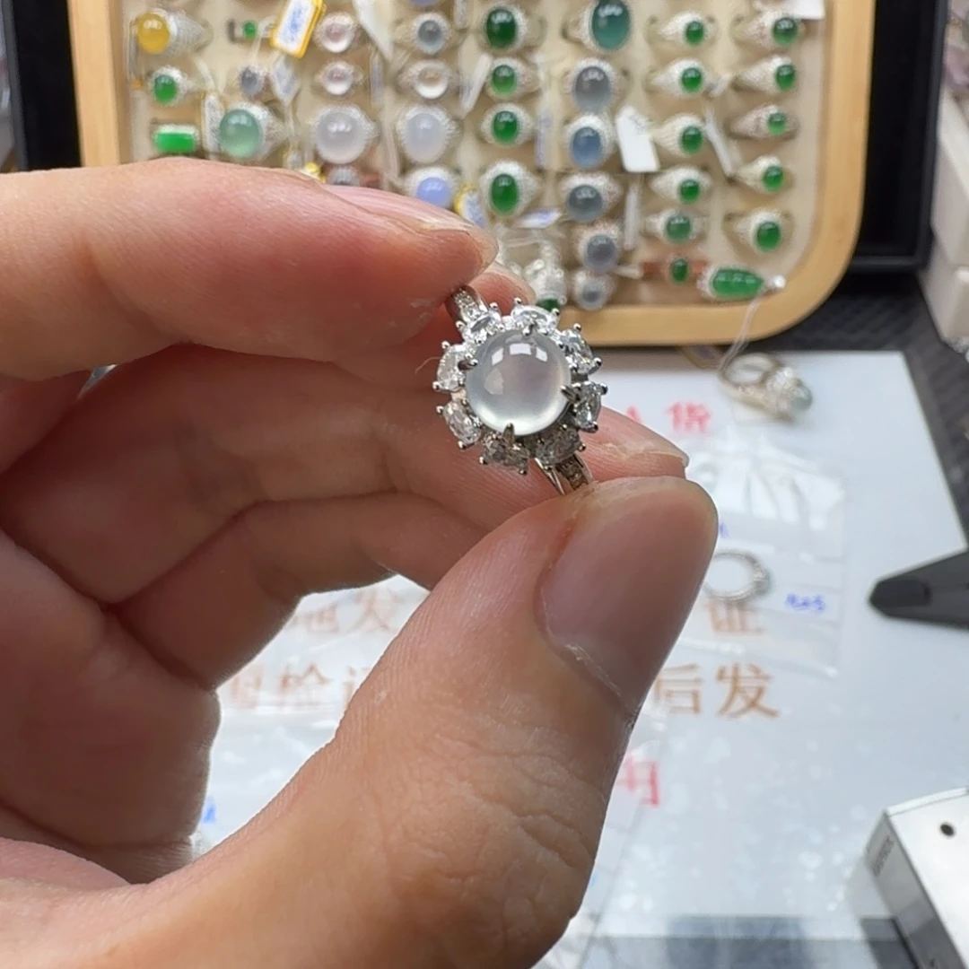 银S925镶嵌戒指翡翠天然缅甸翡翠A货