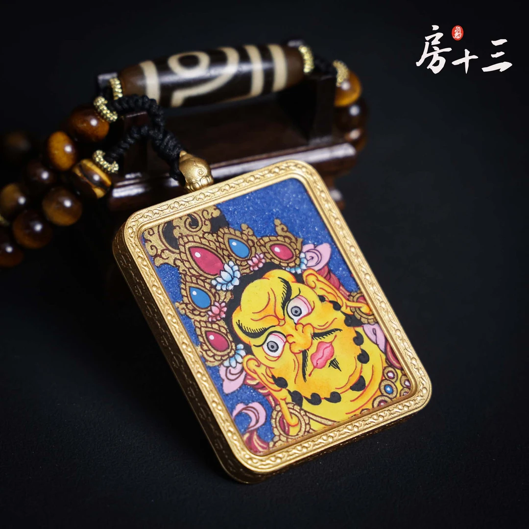 【房十三】大昭·万事胜意c款黄财神纯手绘镀真金唐卡