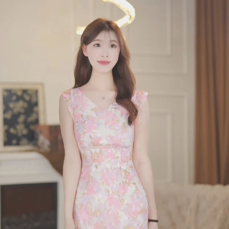 【Yomi】花楹春季新款高级法式气质显瘦鱼尾连衣裙-YL11297