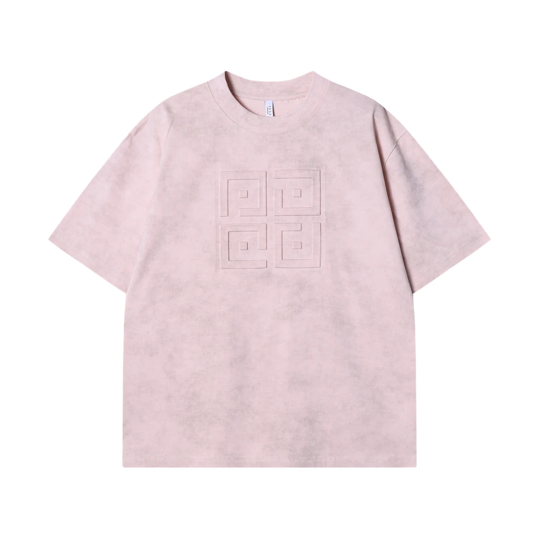 夏季高级感新款韩系简约扎染立体压花圆领短袖T恤休闲百搭上衣