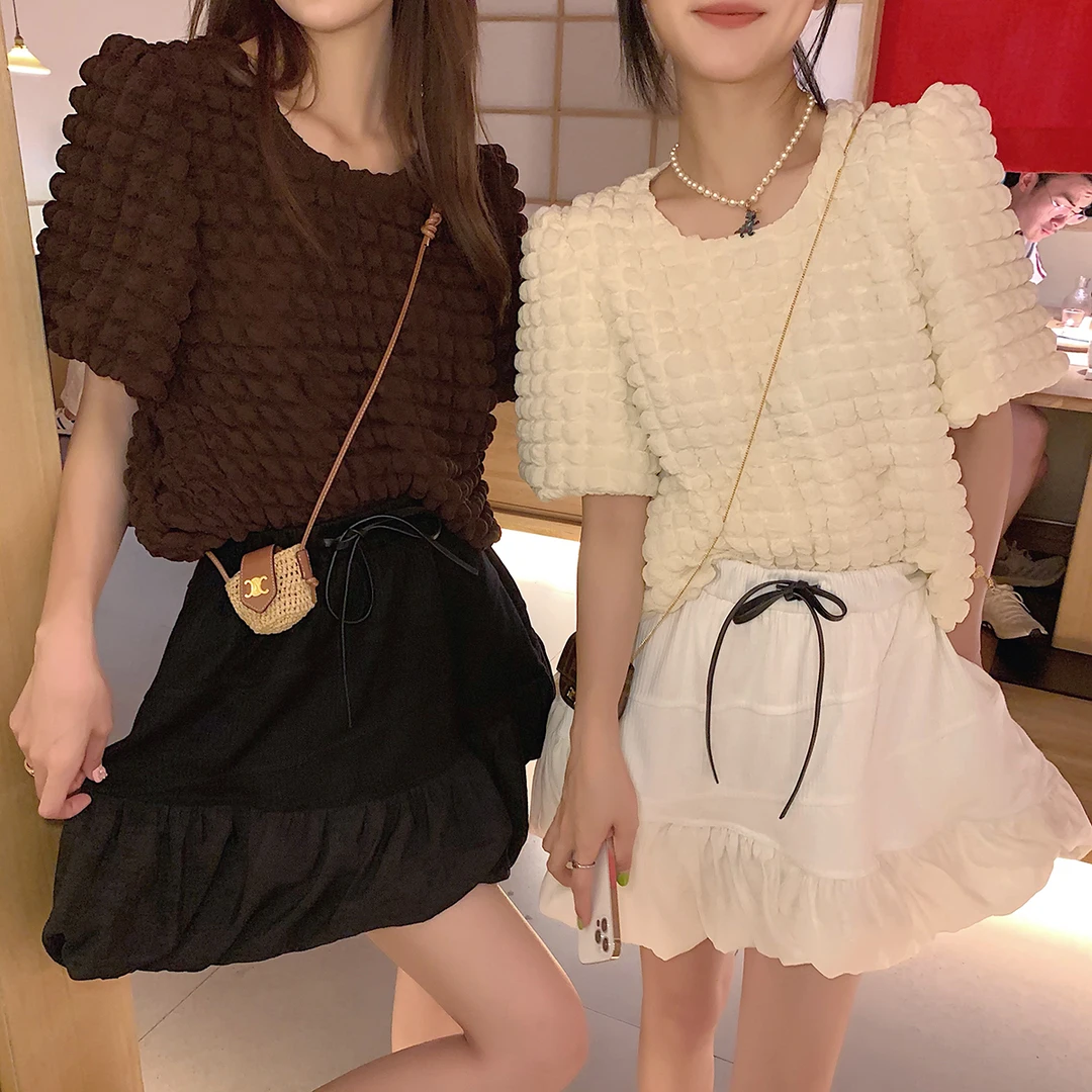 高腰拼接褶皱A摆半身裙MQ212026