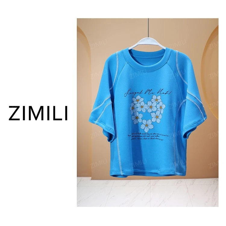 【亮哥女装】2025欧货小众设计师蓝色高克重时尚休闲短袖8312-B5