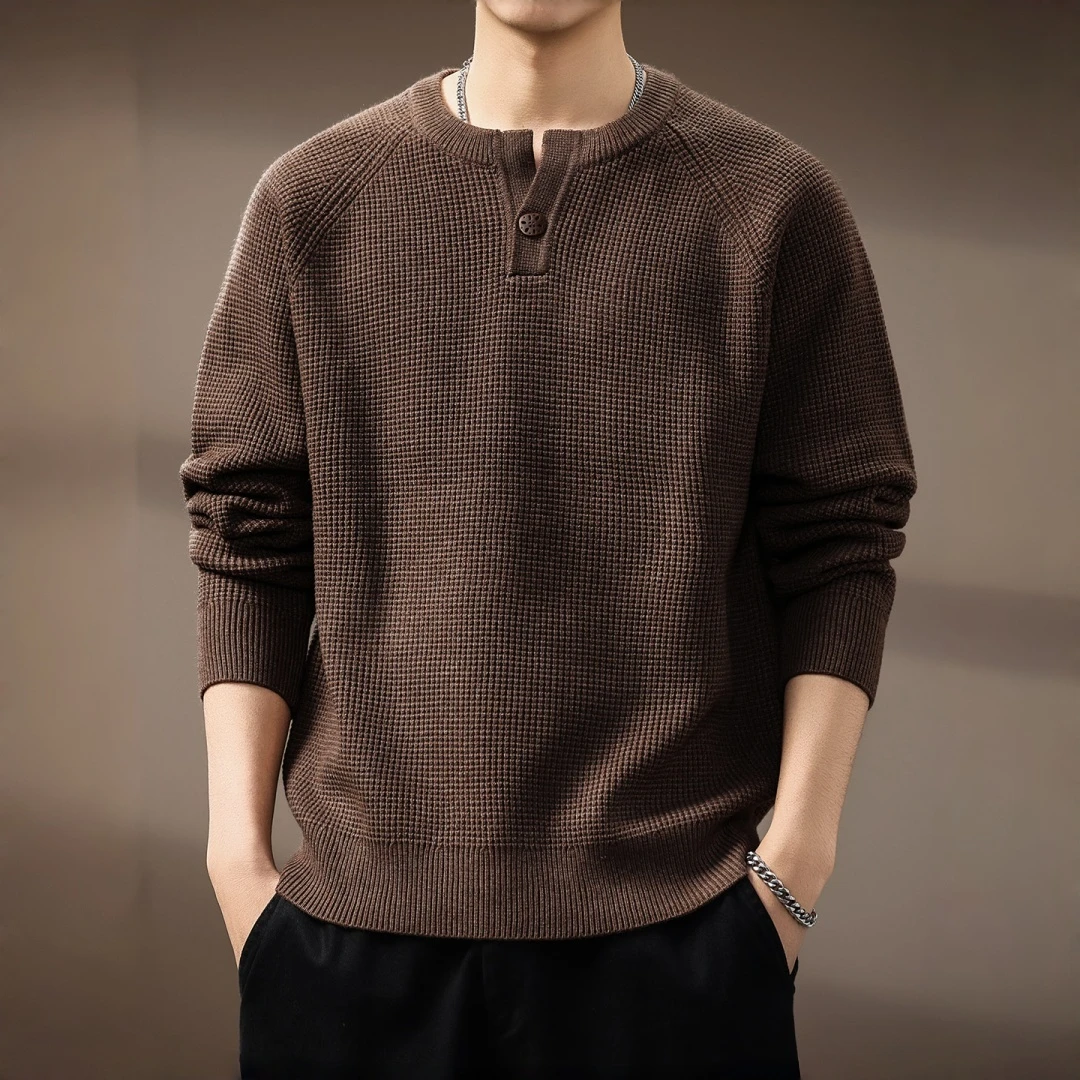 MR.MUDI/穆迪先生美式亨利领男士针织衫秋季新款潮牌宽松休闲毛衣