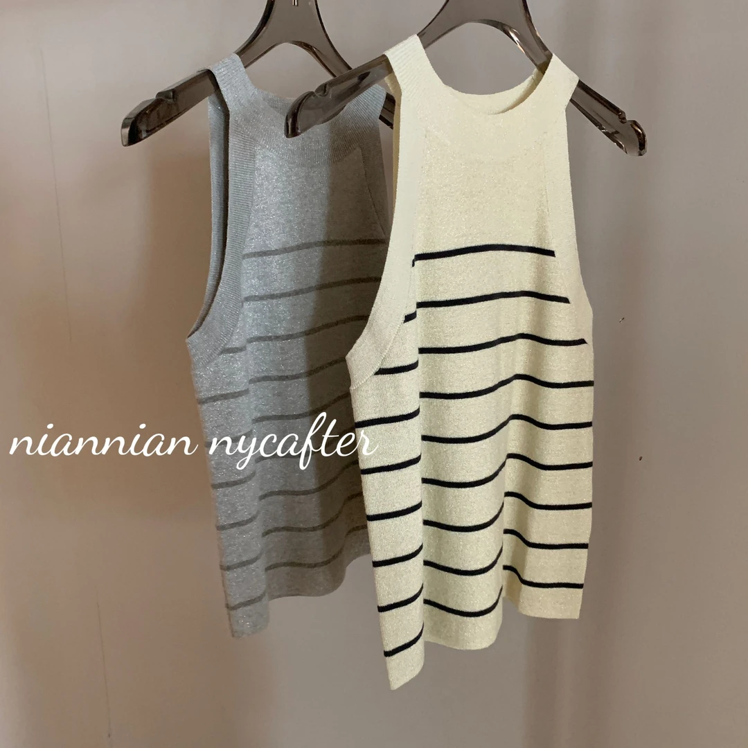 [春夏2025][含亚麻]巴洛克挂脖背心条纹背心yy1929