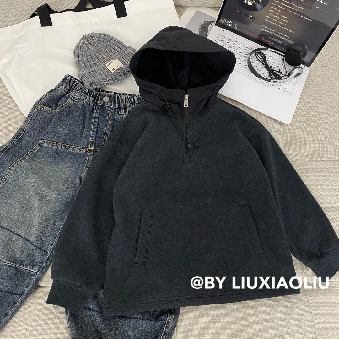 杭州六小六正版BY LIUXIAOLIU秋冬季儿童加绒连帽卫衣17584
