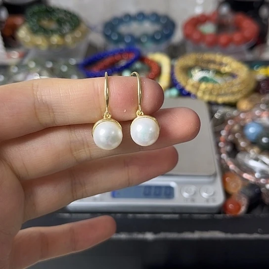 淡水珍珠耳饰银S925镶嵌矿坑