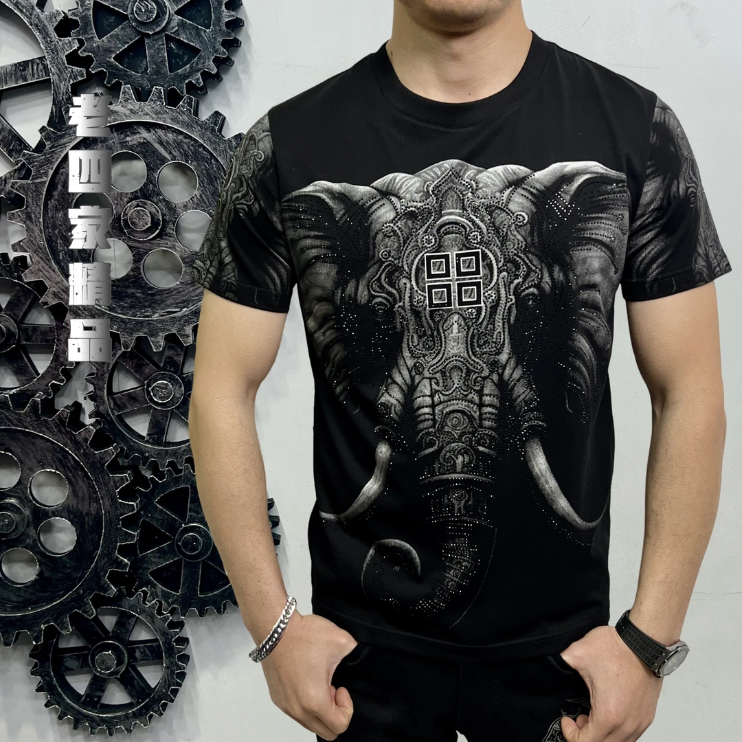 W501大象图霸气侧漏男士时尚潮流印花圆领个性高品质潮品
