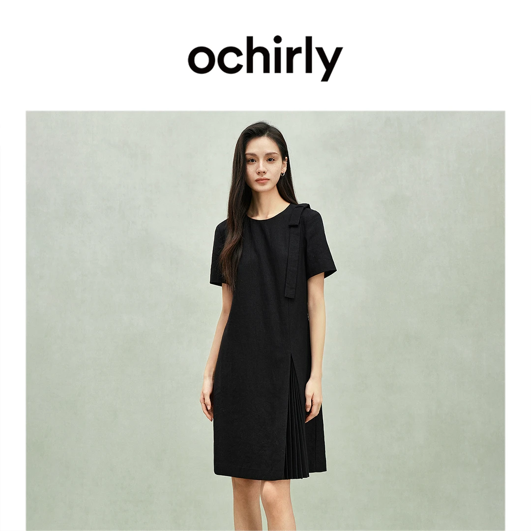 ochirly欧时力可拆蝴蝶结小黑裙连衣裙淡人穿搭度假裙夏2025新品