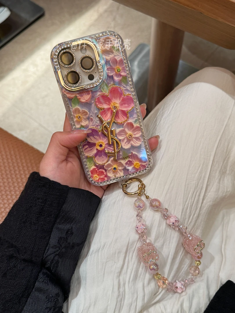 闪钻复古油画花朵适用于苹果16promax手机壳iphone15/14/13保护套