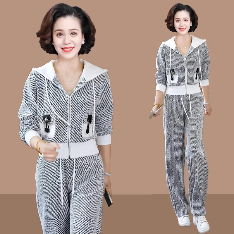 卫衣休闲运动套装女春秋2026新款时尚连帽网红宽松中年妈妈两件套