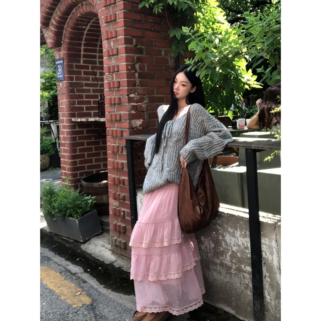 【海鸥岛半身裙】秋季法式浪漫蕾丝花边独特不规则半身裙253H2389#