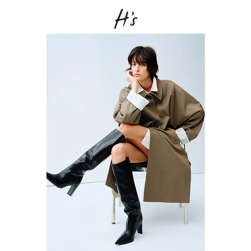 HS卡其色风衣女25年春季新款高级慵懒质感简约风衣外套
