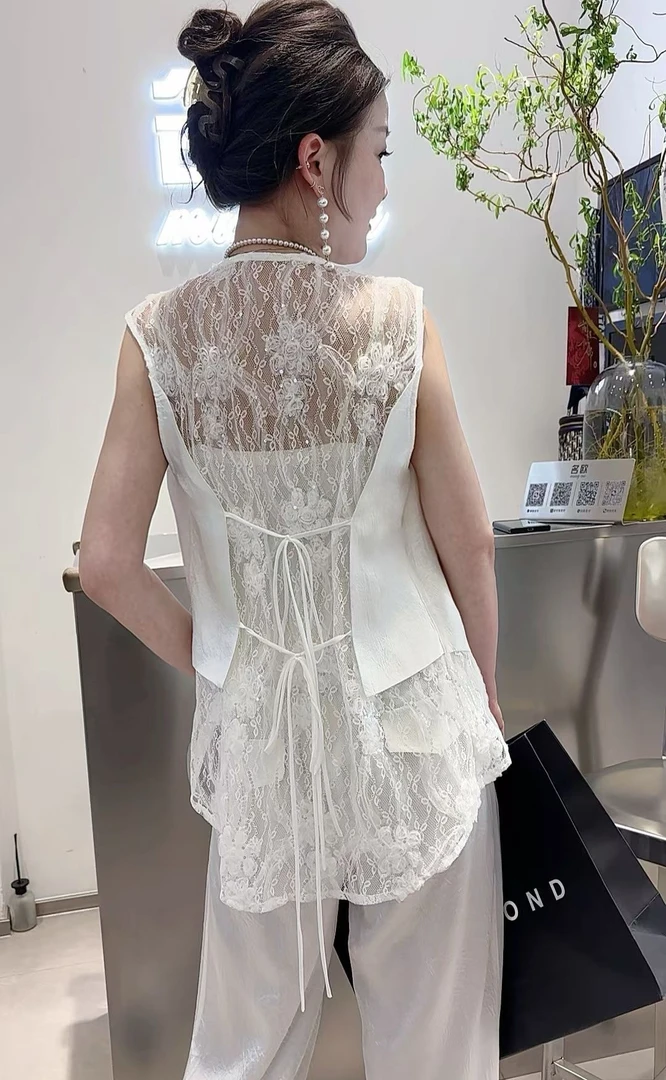 【玫瑰缘】欧货MO醋酸设计师款淑女时尚洋气重工无袖网衫马甲