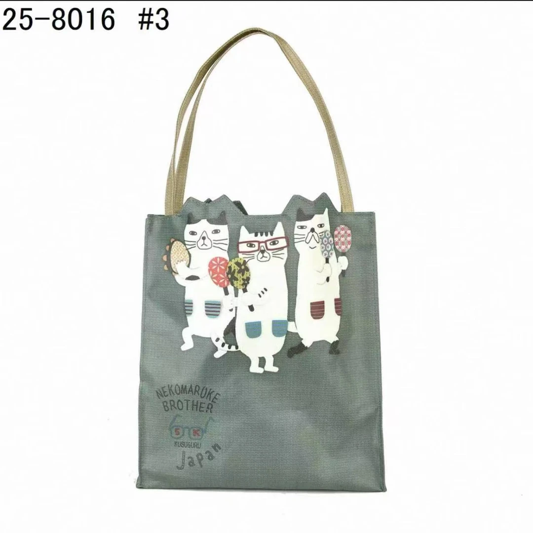 Z940 日本kusuguru猫咪印花覆膜手提绿色眼镜猫8016-3