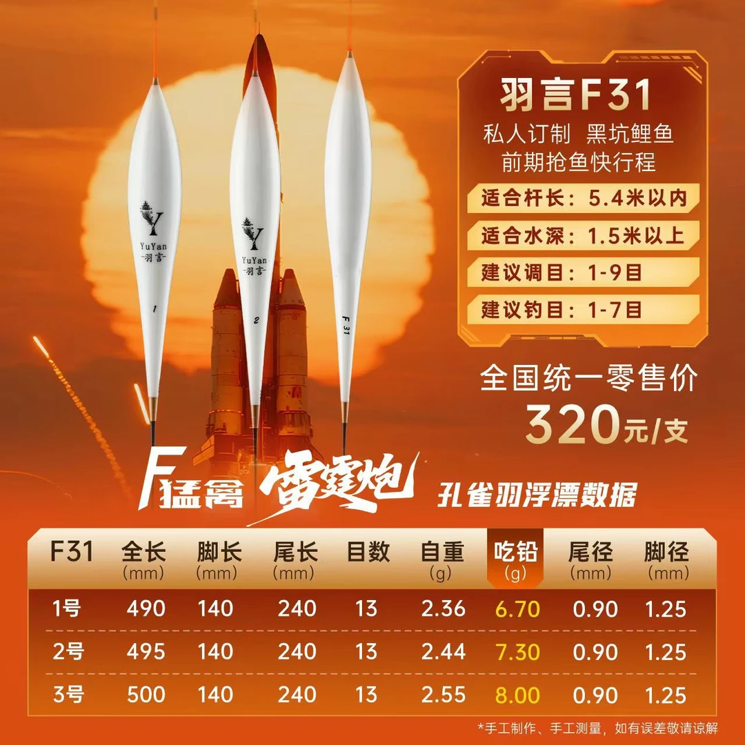 猛禽雷霆炮系列孔雀羽浮漂适合黑坑大棚高炮私人订制抢鱼行程底钓