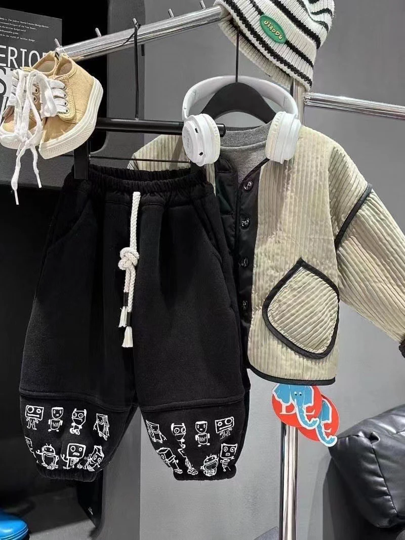 爆款软牛仔一体绒牛仔裤设计款涂鸦款裤子