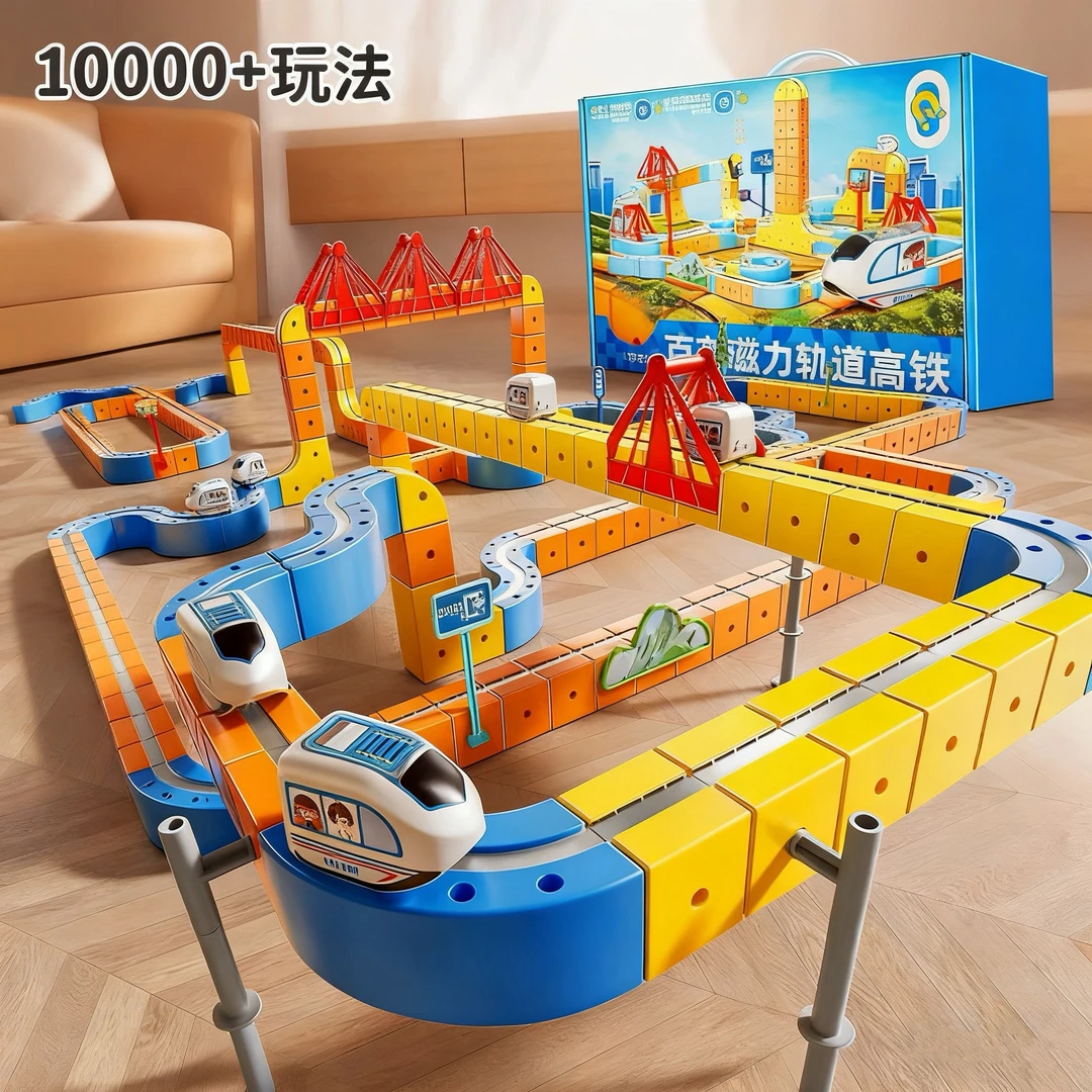 磁吸创意拼搭益智玩具磁力积木轨道车火车玩具男女孩生日礼盒套装