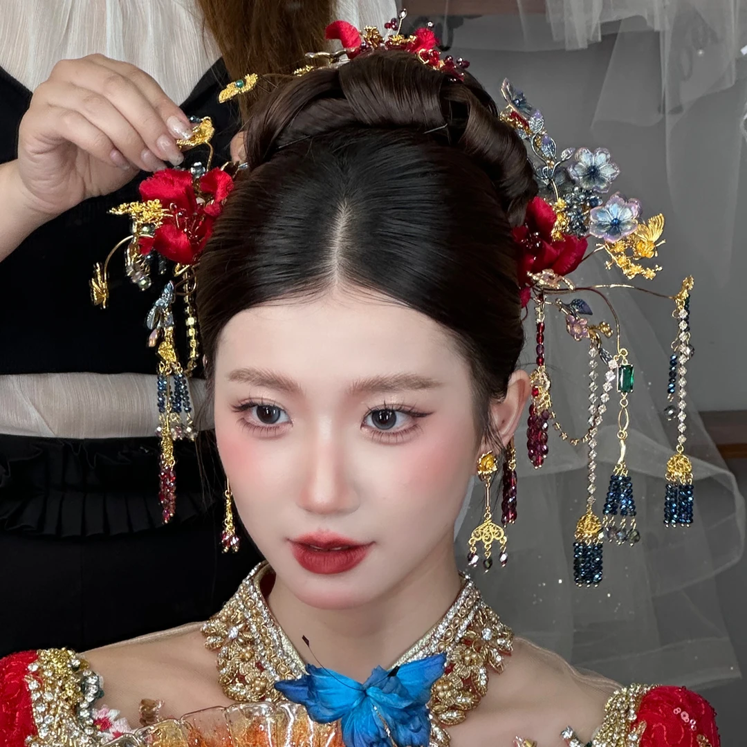 合金仿水晶婚庆饰品 12622新款红金撞色款中式分体秀禾大气百搭款