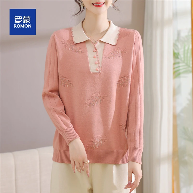 罗蒙气质妈妈秋装针织衫小衫中年女娃娃领休闲上衣中老年秋冬毛衣