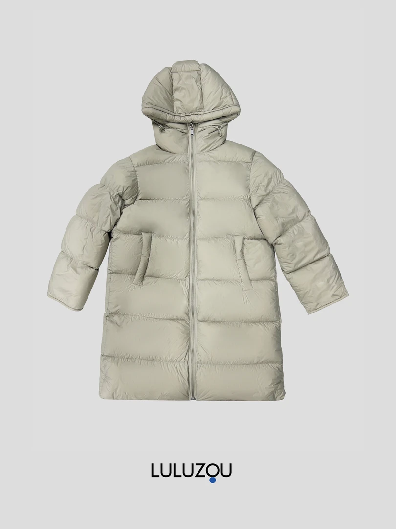 luluzou泡芙长款双拉链羽绒服防风保暖开衩袖口9034
