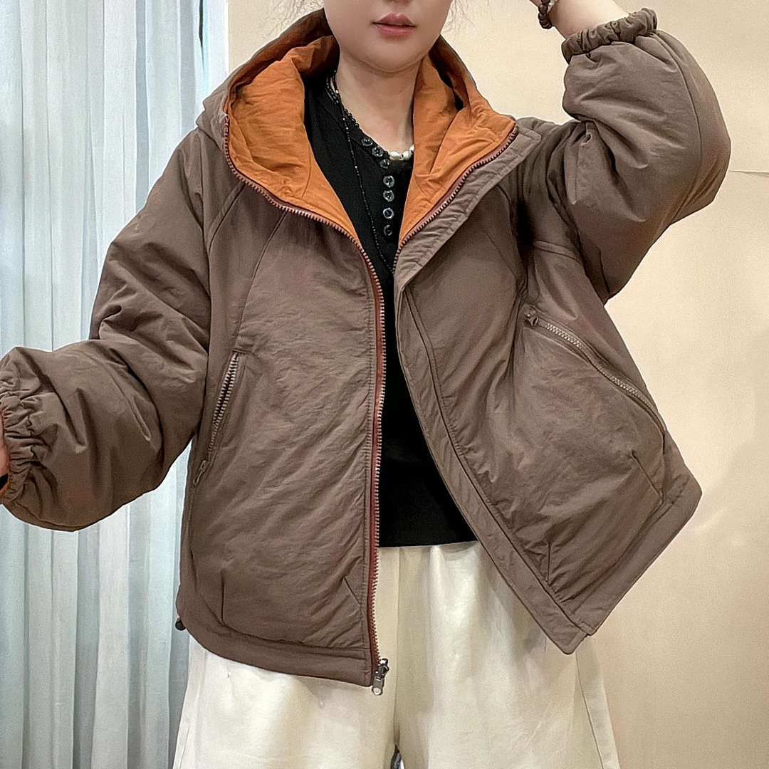 8122 撞色复古连帽短款棉服女时尚小棉衣宽松显瘦保暖外套