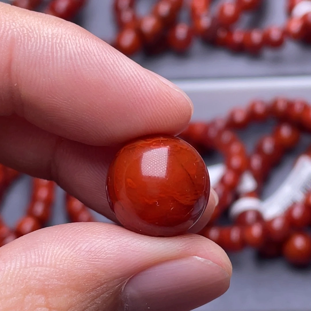 次****南红玛瑙未镶嵌南红玉石16mm瓦西牛血火焰纹单珠