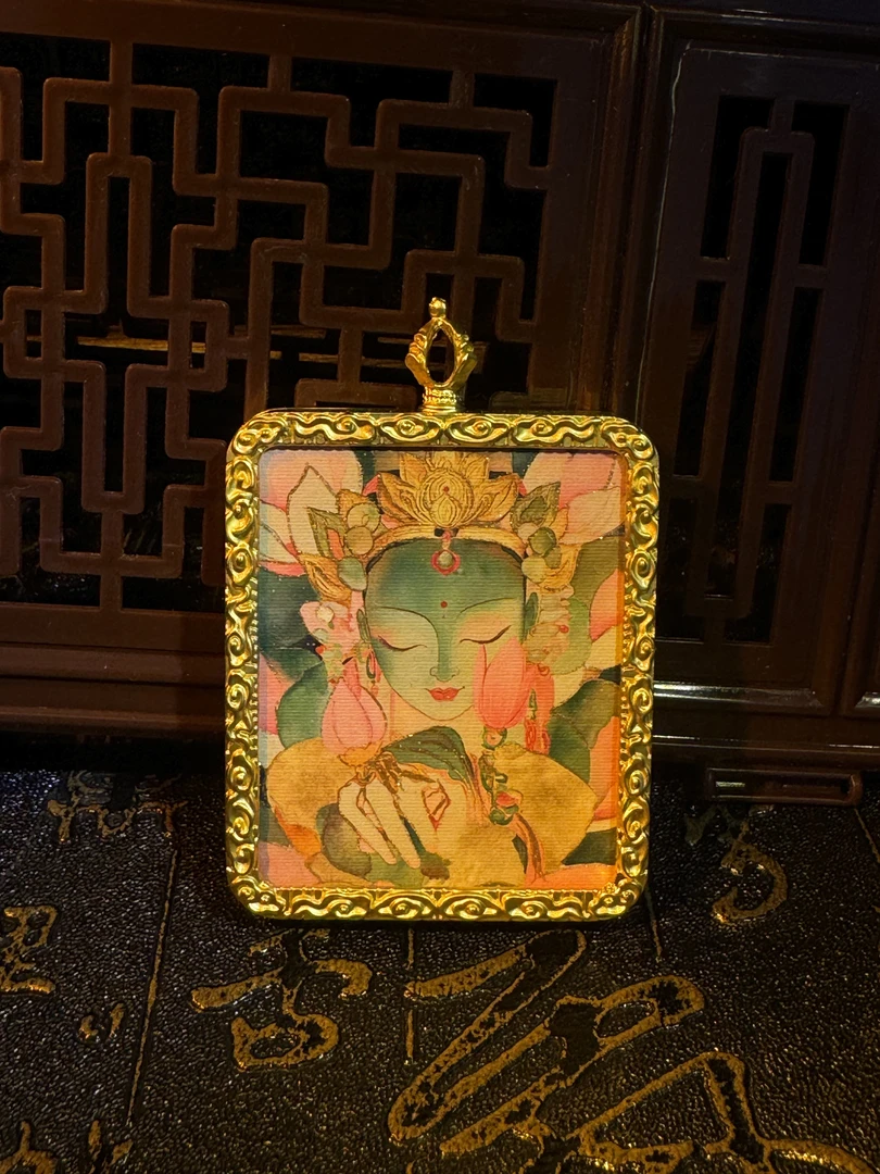 非金属布艺项链 纯手工描金半手绘唐卡吊坠 扎基拉姆 大黑天