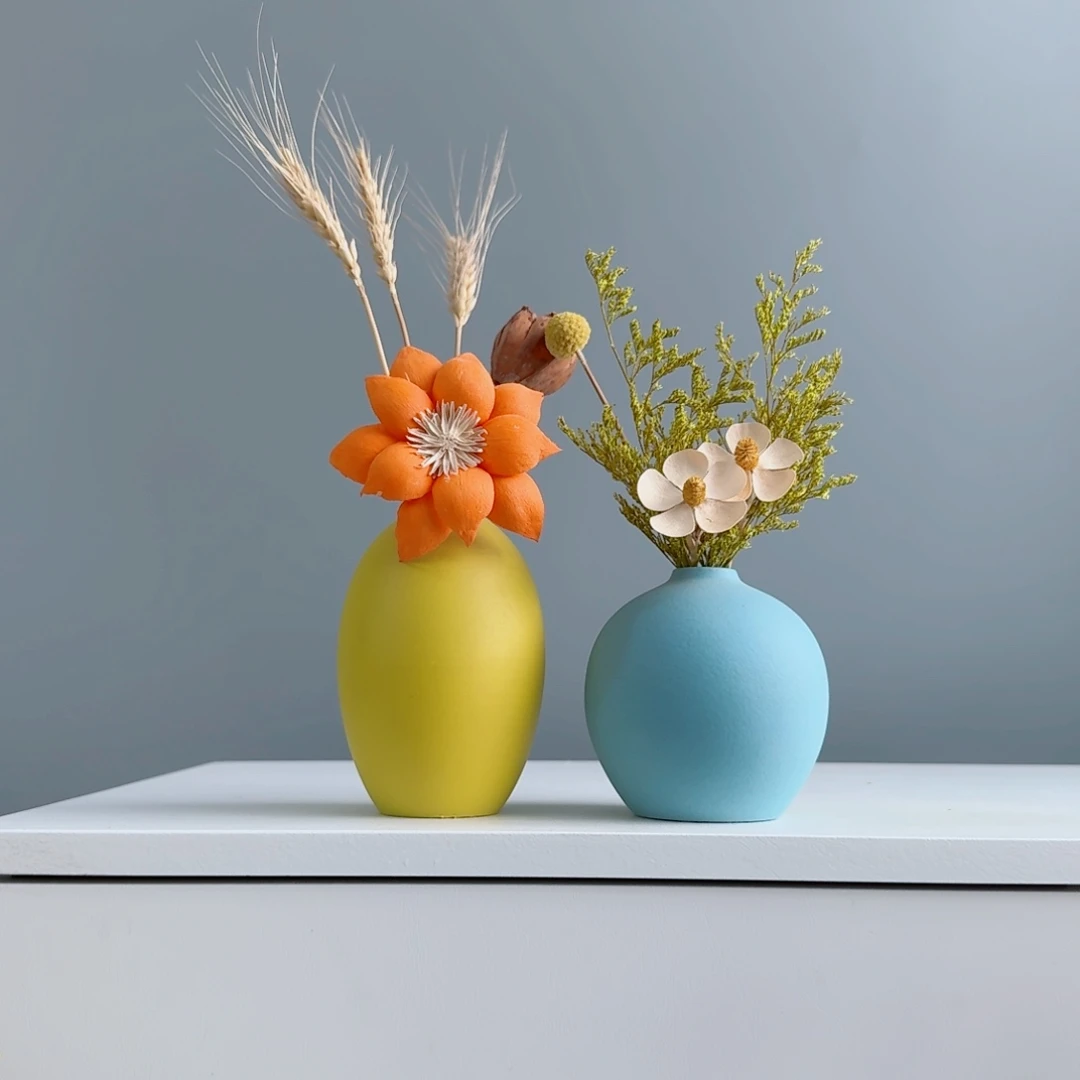 摆件陶瓷小花瓶摆件含花总高约20-30cm