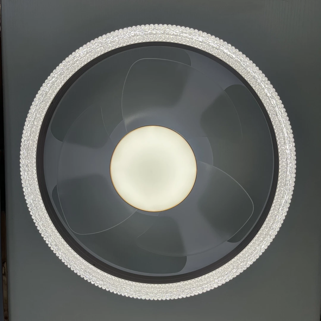 离线语音遥控水晶砂轻奢风扇灯三色变光直径400mm圆吸顶灯家用