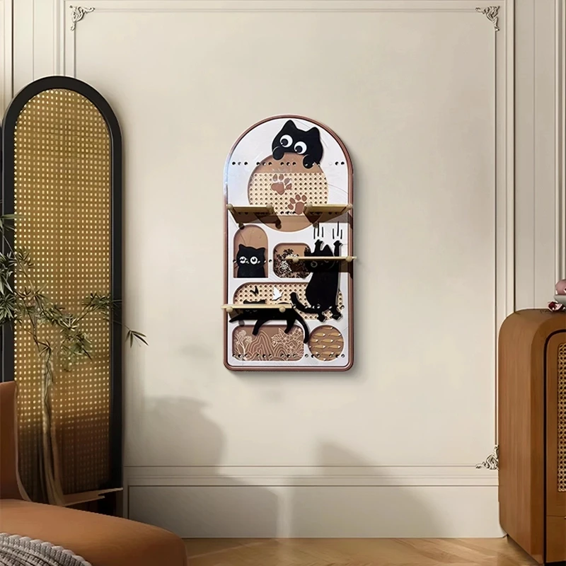 中古风猫咪玄关装饰画洞洞板多功能置物挂画入户走廊过道画60120