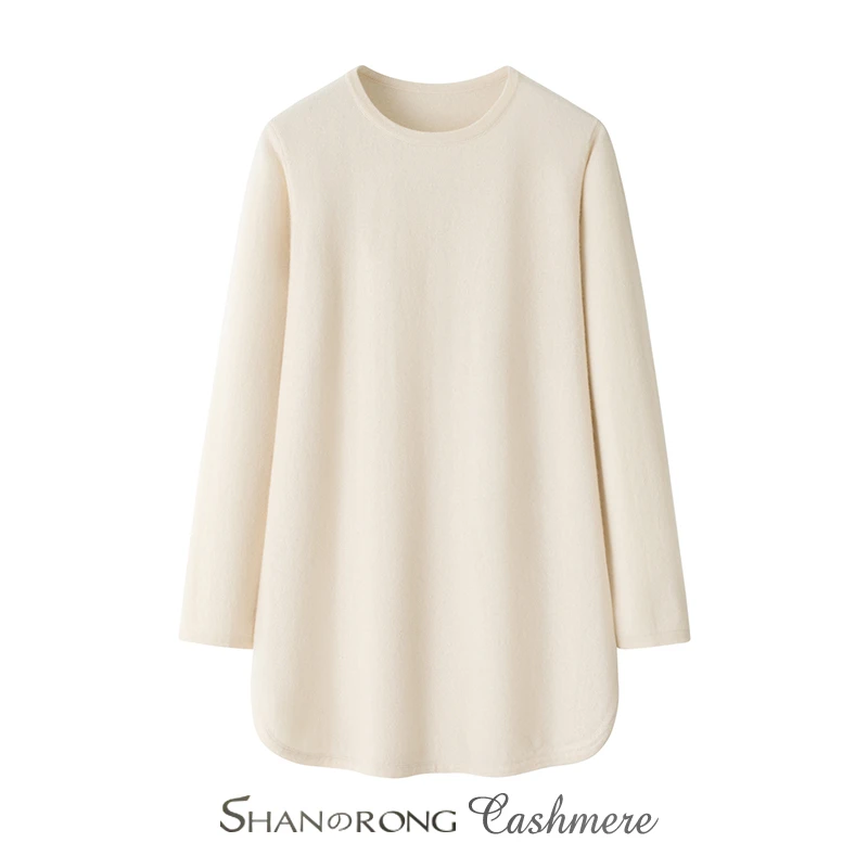 100%纯山羊绒针织衫女中长款宽松大码遮肉加密保暖针织套头上衣厚