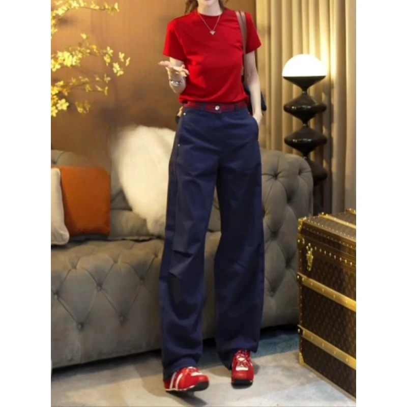 夏装搭配一整套新款藏蓝色裤子休闲裤女装高级感时尚百搭潮流裤子