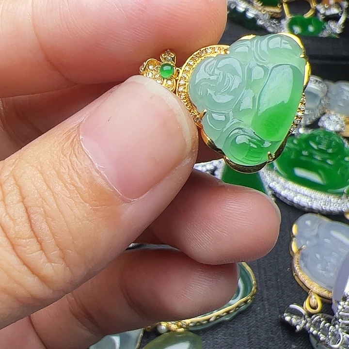 北***‍翡翠18K金镶嵌吊坠(不含链)