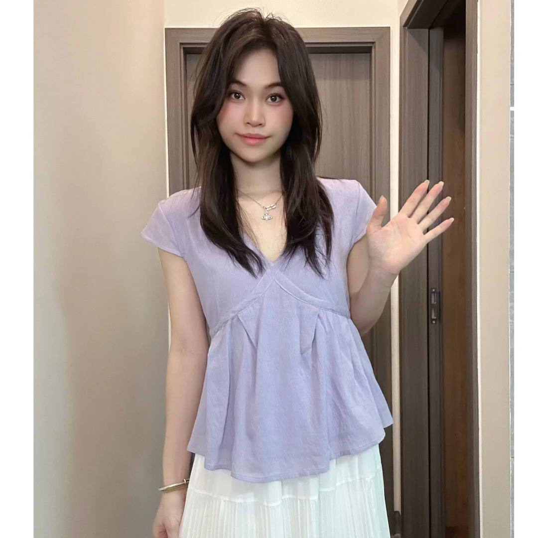 新款韩系v领绑带设计感甜美衬衫简约衬衣韩系显瘦百搭洋气减龄