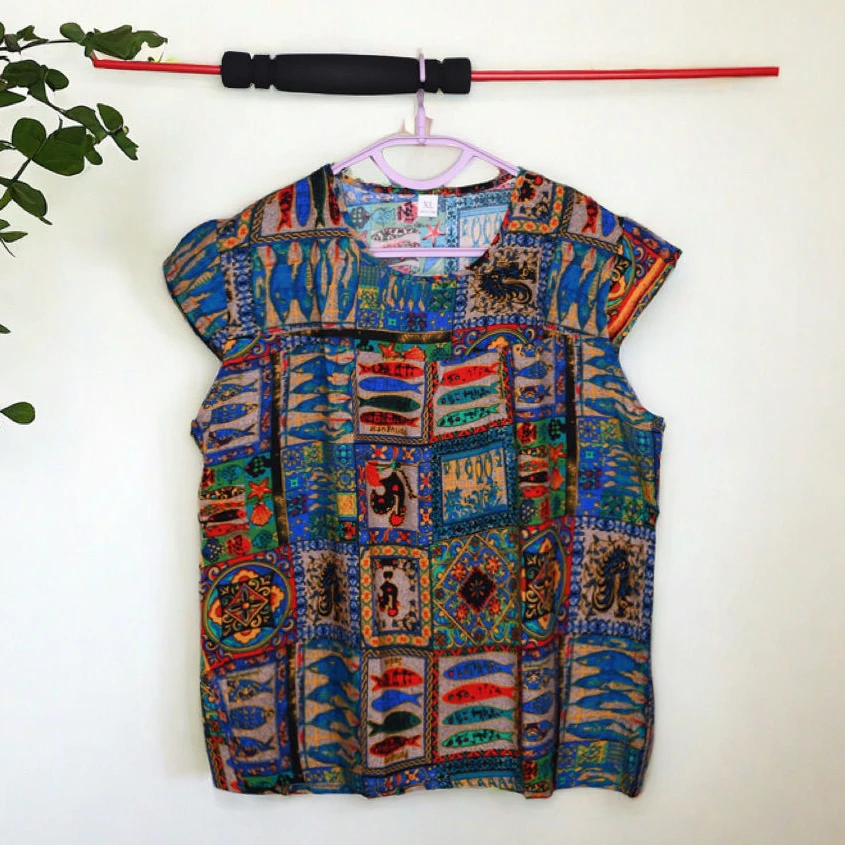 棉绸女夏季宽松短袖人造棉T裇圆领上衣妈妈装中老年家居小衫睡衣