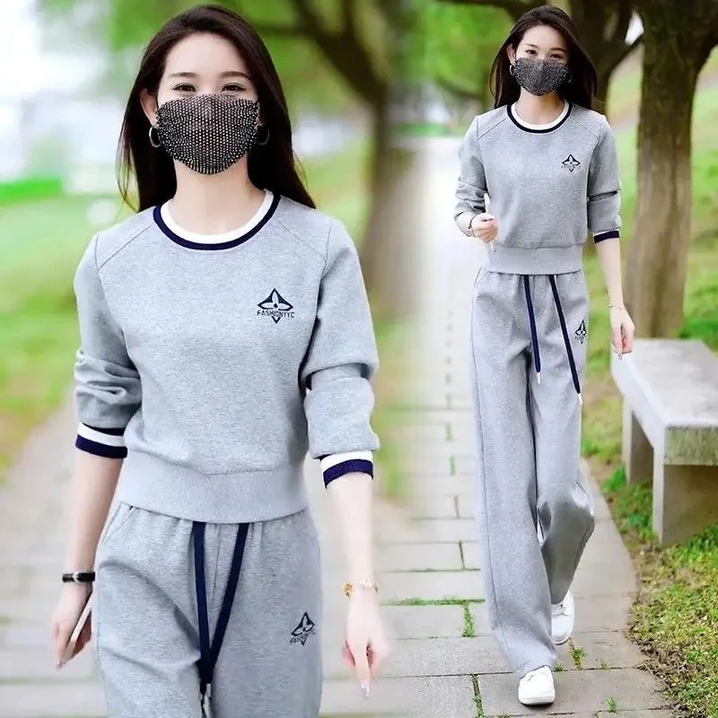 2025新款时尚两件套春夏女上衣 裤子遮肉显瘦减龄系休闲运动套装