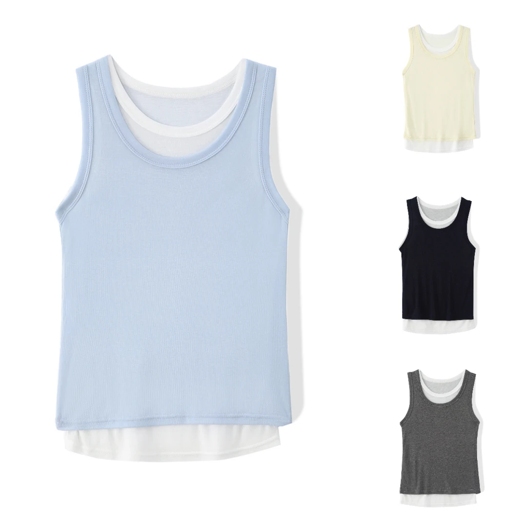 【夏日欧若风】凉感天丝混纺运动休闲显瘦假两件背心25108J