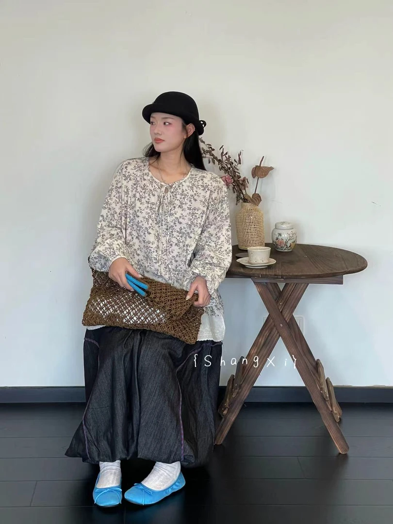 叨叨推荐款 YQ#9851#碎花系带上衣（春季新款）X