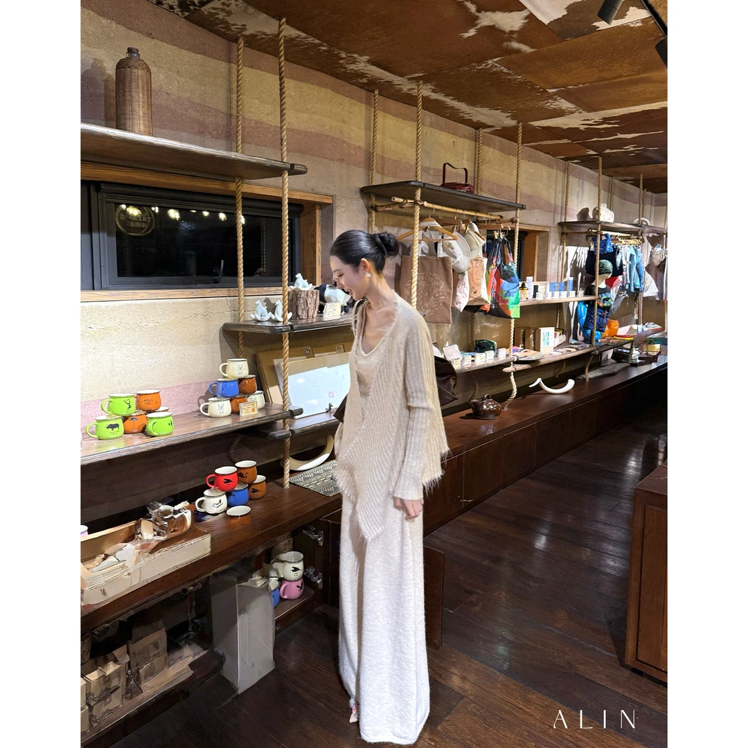 阿琳ALIN【尚暖】秋不规则下摆开衫慵懒风长款直筒裤套装女AL5HZZ15