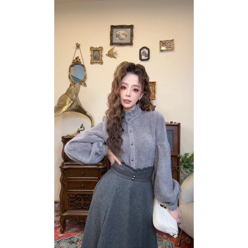 【十一港风】加厚冬季复古设计感花边通勤百搭衬衫Y4529