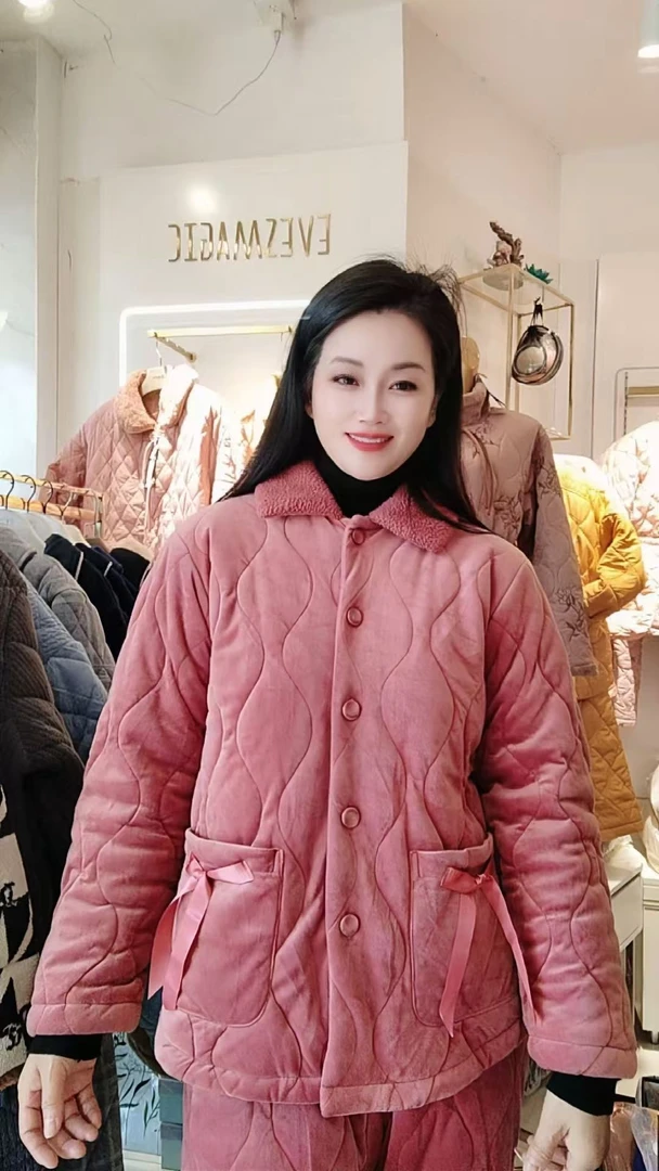 31245宽松中老年冬季加绒家居服套装睡衣女套装