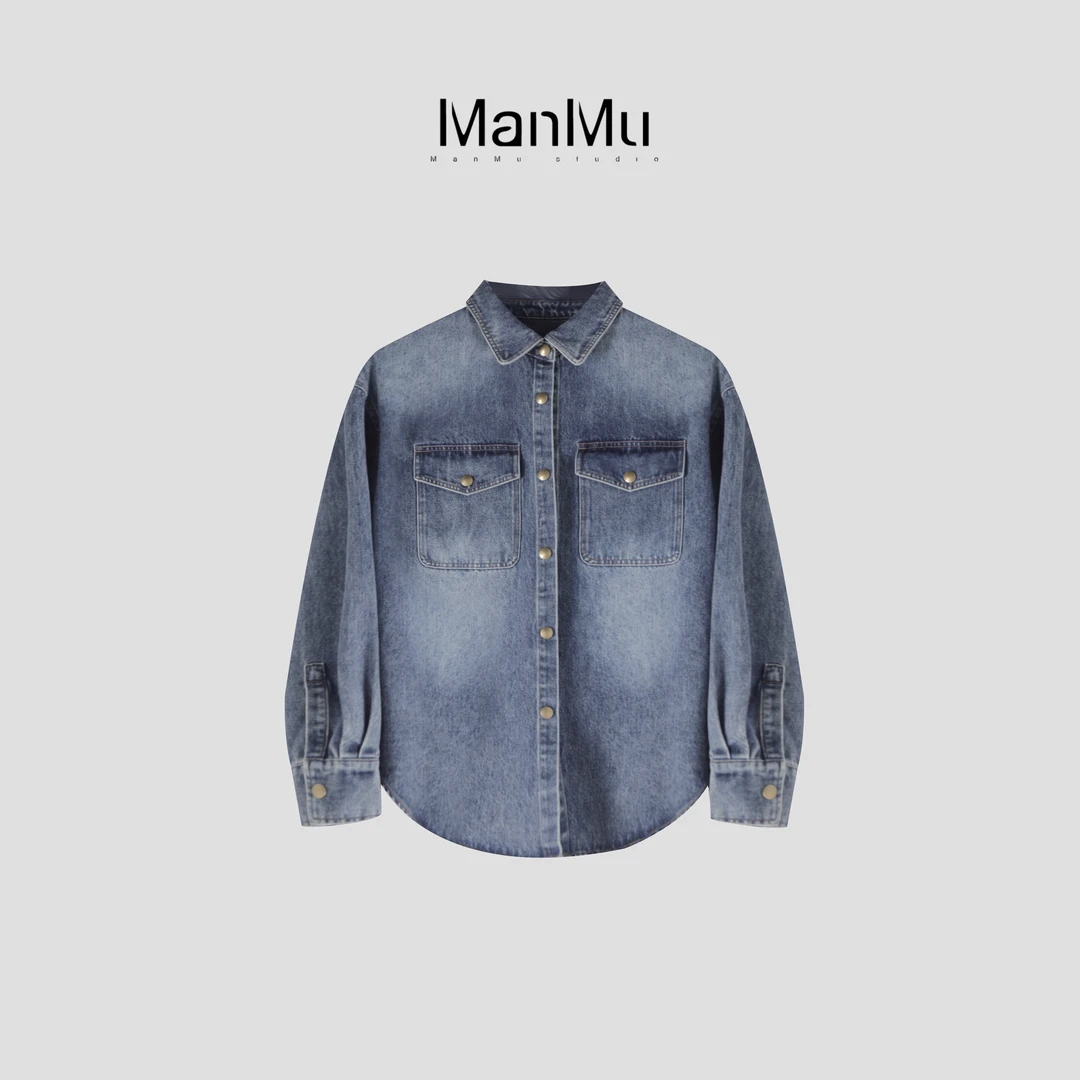 满目ManMu 【张琪专属】高级定制秋冬时尚百搭棉牛仔衬衫350646