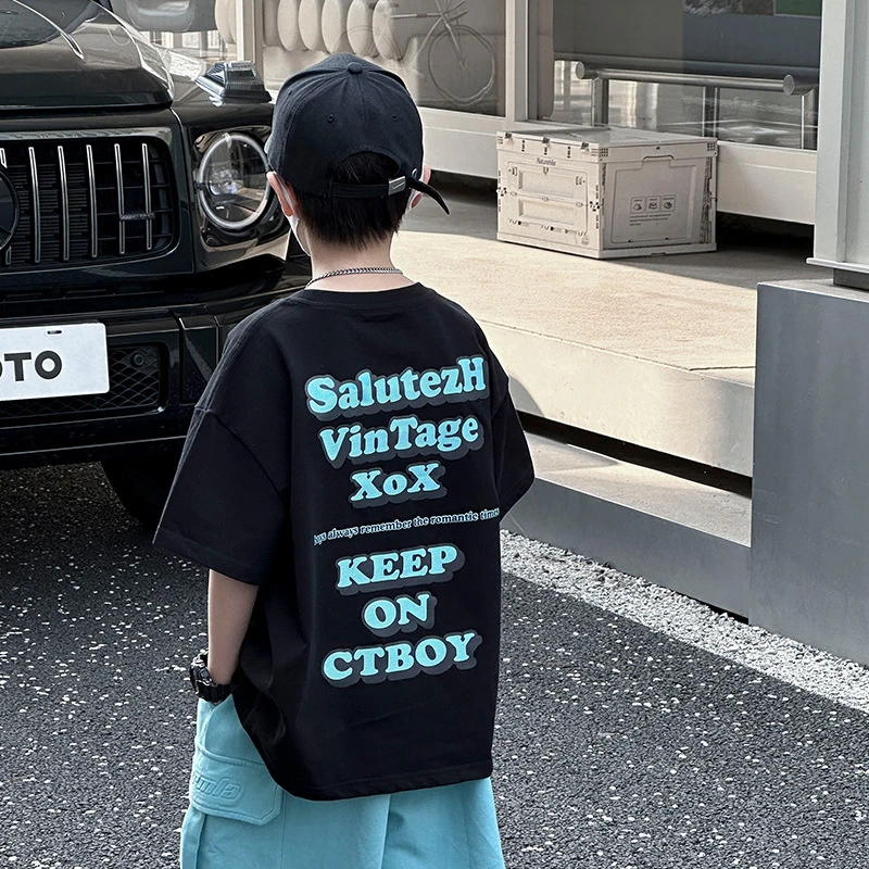 熊猫圆圆夏装撞色印花男童t恤纯棉 湖州织里童装儿童短袖上衣