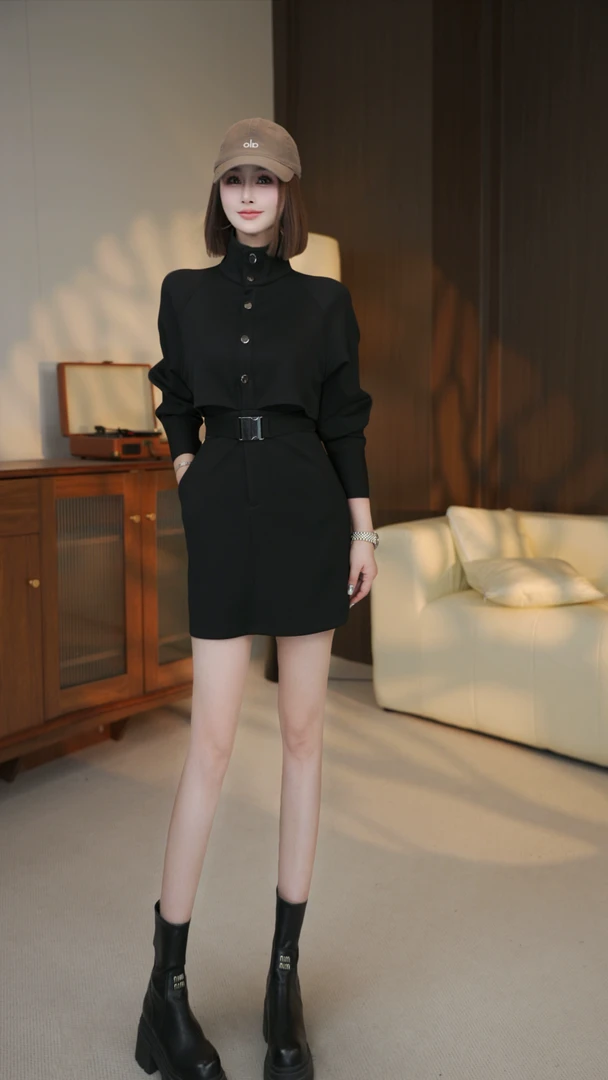 2025小众设计复古｜法式气质时尚秋冬修身显瘦高腰连衣裙（配腰带）