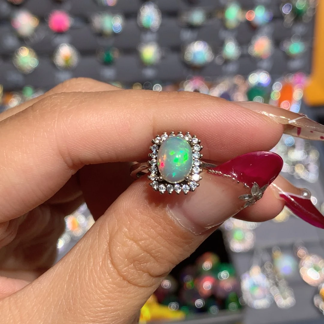 欧泊银S925镶嵌欧泊戒指y