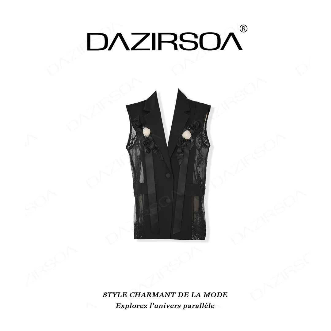 DAZIRSOA/达姿“流浪晚霞”时尚百搭拼接玫瑰花个性马甲 AA305